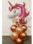 Rose Gold Parlak Balonlu Unicorn Balon Sütunu Karşılama Seti 1