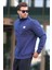 Lacivert Dik Yakalı Düğme Detaylı Erkek Sweatshirt 7060 1