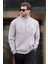 Boyalı Gri Dik Yakalı Düğme Detaylı Erkek Sweatshirt 7060 1