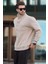 Bej Dik Yakalı Düğme Detaylı Erkek Sweatshirt 7060 2
