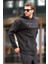 Siyah Kapüşonlu Cep Detaylı Baskılı Erkek Sweatshirt 7064 1