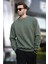 Haki Bisiklet Yaka Şardonlu Erkek Sweatshirt 7047 1