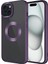 Apple iPhone 15 Kılıf Tek Kamera Çerçeveli Logo Gösteren Omega Kapak - Derin Mor 1