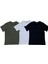 Erkek 3'lü Paket Comfort Fit %100 Pamuk Penye Kompakt T-Shirt 31751 Siyah-Beyaz-Haki 3