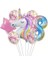 Unicorn ve Gökkuşağı Rakam Balonlu 7li Set Pembe Folyo Yıldız ve Konfeti Pullu Şeffaf Balonlu 1