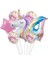 Unicorn ve Gökkuşağı Rakam Balonlu 7li Set Pembe Folyo Yıldız ve Konfeti Pullu Şeffaf Balonlu 1