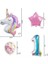 Unicorn ve Gökkuşağı Rakam Balonlu 7li Set Pembe Folyo Yıldız ve Konfeti Pullu Şeffaf Balonlu 2