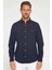 Erkek Slim Fit Uzun Kollu Spor Yaka Yıkamalı Çift Cepli Armürlü Denim Lacivert Gömlek 2
