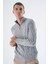 Erkek Gri Dik Yaka Kısa Fermuarlı Yürütme Örgülü Yün Triko Örme Kazak TRIST-5344 2