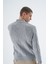 Erkek Gri Dik Yaka Kısa Fermuarlı Yürütme Örgülü Yün Triko Örme Kazak TRIST-5344 4