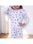 Yeni Sezon Kız Çocuk Fitilli Alt Üst Ekru Üzeri Mor Çiçek Desenli Pijama Takımı Uzun 1
