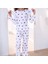 Yeni Sezon Kız Çocuk Fitilli Alt Üst Ekru Üzeri Mor Çiçek Desenli Pijama Takımı Uzun 2