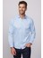 Modern Slim Fit Uzun Kollu Düz Saten Pamuklu Erkek Mavi Gömlek 1