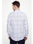 Erkek Slim Fit Dar Kesim Uzun Kollu %100 Pamuk Keten Doku Kareli Düğmeli Yaka Beyaz Gömlek 4
