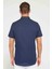 Erkek Slim Fit Dar Kesim Kısa Kollu %100 Pamuk Keten Doku Lacivert Düğmeli Yaka Gömlek 5