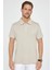 Erkek Slim Fit Dar Kesim %100 Pamuk Desenli Taş Renk Polo Yaka T-Shirt 1