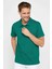 Erkek Slim Fit Dar Kesim %100 Pamuk Desenli Yeşil Polo Yaka T-Shirt 2