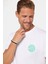 Erkek Slim Fit Dar Kesim %100 Pamuk Yumuşak Dokulu Baskılı Beyaz Bisiklet Yaka T-Shirt 3