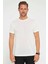 Erkek Slim Fit Dar Kesim Esnek Kumaş Örme Bisiklet Yaka Beyaz T-Shirt 2