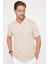 Erkek Slim Fit Dar Kesim %100 Pamuk Düz Pike Kum Rengi Polo Yaka T-Shirt 1