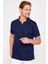 Erkek Slim Fit Dar Kesim %100 Pamuk Düz Pike Lacivert Polo Yaka T-Shirt 1