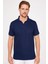 Erkek Slim Fit Dar Kesim %100 Pamuk Düz Pike Lacivert Polo Yaka T-Shirt 2