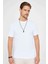 Erkek Slim Fit Dar Kesim %100 Pamuk Yumuşak Dokulu Desenli Beyaz Bisiklet Yaka T-Shirt 2
