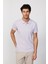 Erkek Slim Fit Dar Kesim %100 Pamuk Düz Pike Lila Polo Yaka T-Shirt 1