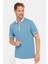 Erkek Slim Fit Dar Kesim %100 Pamuk Düz Pike Fermuarlı Mavi Polo Yaka T-Shirt 2