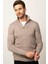 Erkek Slim Fit Dar Kesim Armürlü Fermuarlı Kahve Dik Yaka Kazak 1