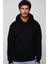 Oversize Geniş Kesim Pamuklu Yumuşak Dokulu İçi Polarlı Basic Siyah Kapüşonlu Sweatshirt 3