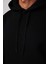 Oversize Geniş Kesim Pamuklu Yumuşak Dokulu İçi Polarlı Basic Siyah Kapüşonlu Sweatshirt 4