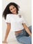 Beyaz Omuzu Çınar Yaprağı Nakışlı Basic Crop T-Shirt- 2411 3