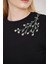 Siyah Omuzu Papatya Nakışlı Basic Crop T-Shirt- 2413 2