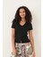 Siyah Fitilli Görünümlü V Yaka Önden Düğmeli Basic Kadın T-Shirt- 2417 3