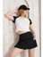 Siyah Beyaz Parçalı Sıfır Yaka Basic Crop T-Shirt- 2407 2