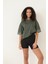Yeşil Kolları Etnik Nakışlı Oversize Kısa Kollu Kadın T-Shirt- 2406 1