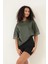 Yeşil Kolları Etnik Nakışlı Oversize Kısa Kollu Kadın T-Shirt- 2406 3