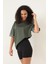 Yeşil Kolları Etnik Nakışlı Oversize Kısa Kollu Kadın T-Shirt- 2406 5