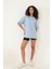Mavi Kolları Etnik Nakışlı Oversize Kısa Kollu Kadın T-Shirt- 2406 3