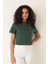 Yeşil Omuzu Gül Nakışlı Basic Crop T-Shirt- 2412 1