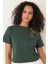 Yeşil Omuzu Gül Nakışlı Basic Crop T-Shirt- 2412 5