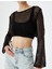 Crop Ajurlu Örme T-Shirt Uzun Kollu Bisiklet Yaka Sim Görünümlü 5