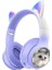 HD11 Mor Sevimli Kedi Karikatür Kulak LED Işıklı 5.3 Bluetooth Kulak Üstü Kulaklık 1