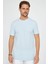 Erkek Slim Fit Dar Kesim %100 Pamuk Yumuşak Dokulu Desenli Mavi Bisiklet Yaka T-Shirt 1