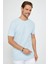 Erkek Slim Fit Dar Kesim %100 Pamuk Yumuşak Dokulu Desenli Mavi Bisiklet Yaka T-Shirt 2