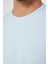 Erkek Slim Fit Dar Kesim %100 Pamuk Yumuşak Dokulu Desenli Mavi Bisiklet Yaka T-Shirt 4