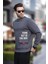 Füme Bisiklet Yaka Şardonlu Cep Detaylı Baskılı Erkek Sweatshirt 7061 1
