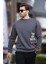 Füme Bisiklet Yaka Şardonlu Cep Detaylı Baskılı Erkek Sweatshirt 7061 2