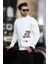 Ekru Bisiklet Yaka Şardonlu Cep Detaylı Baskılı Erkek Sweatshirt 7061 1